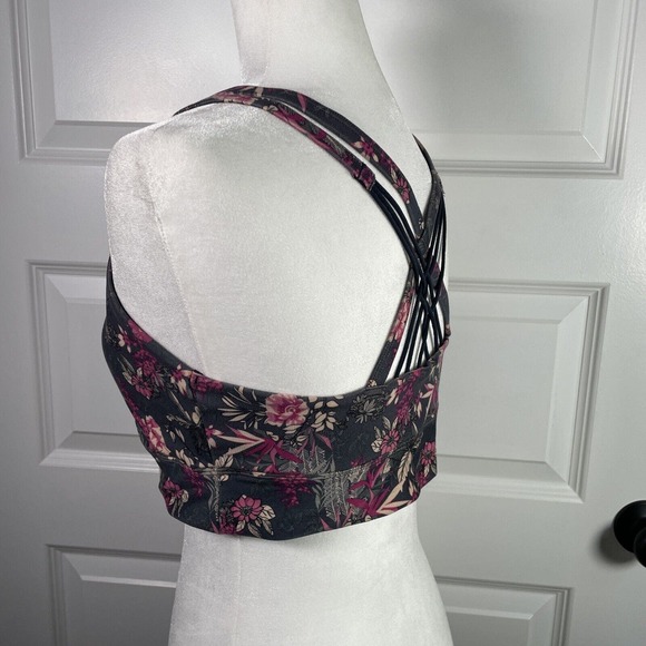 Freely Sports Bra Grey Pink Floral Strappy Racerback Crisscross Size L Large - Picture 4 of 7